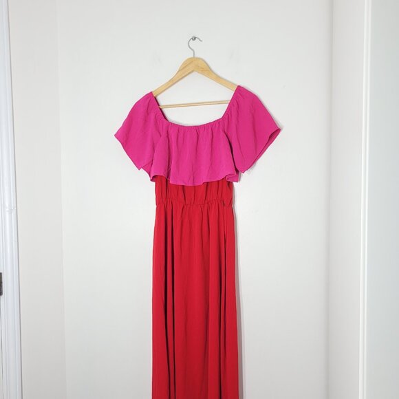 Sugarlips NEW Women's Red Off Shoulder Pink Ruffle Loose Maxi Dress Size S NWT - Picture 5 of 12